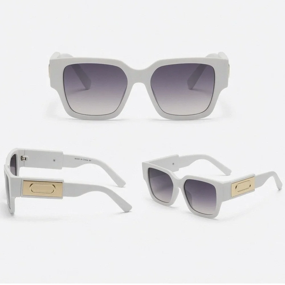 Mens White Square Sunglasses Oversized Summer Beach, Festival Fashion Shades New